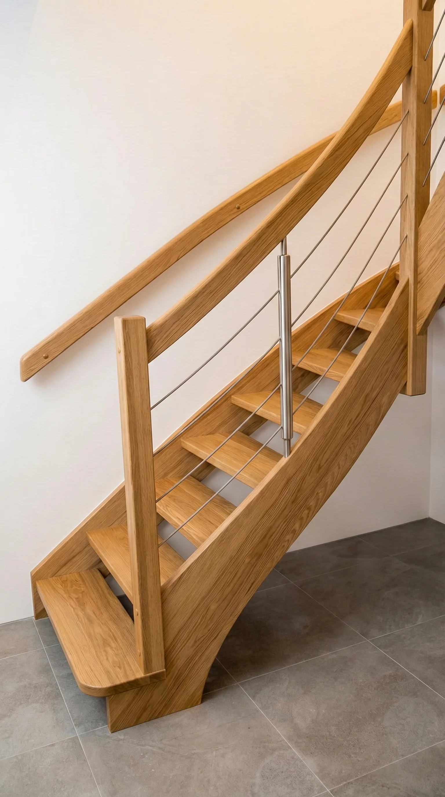 Schody jesion bielony ażurowe widok ogólny