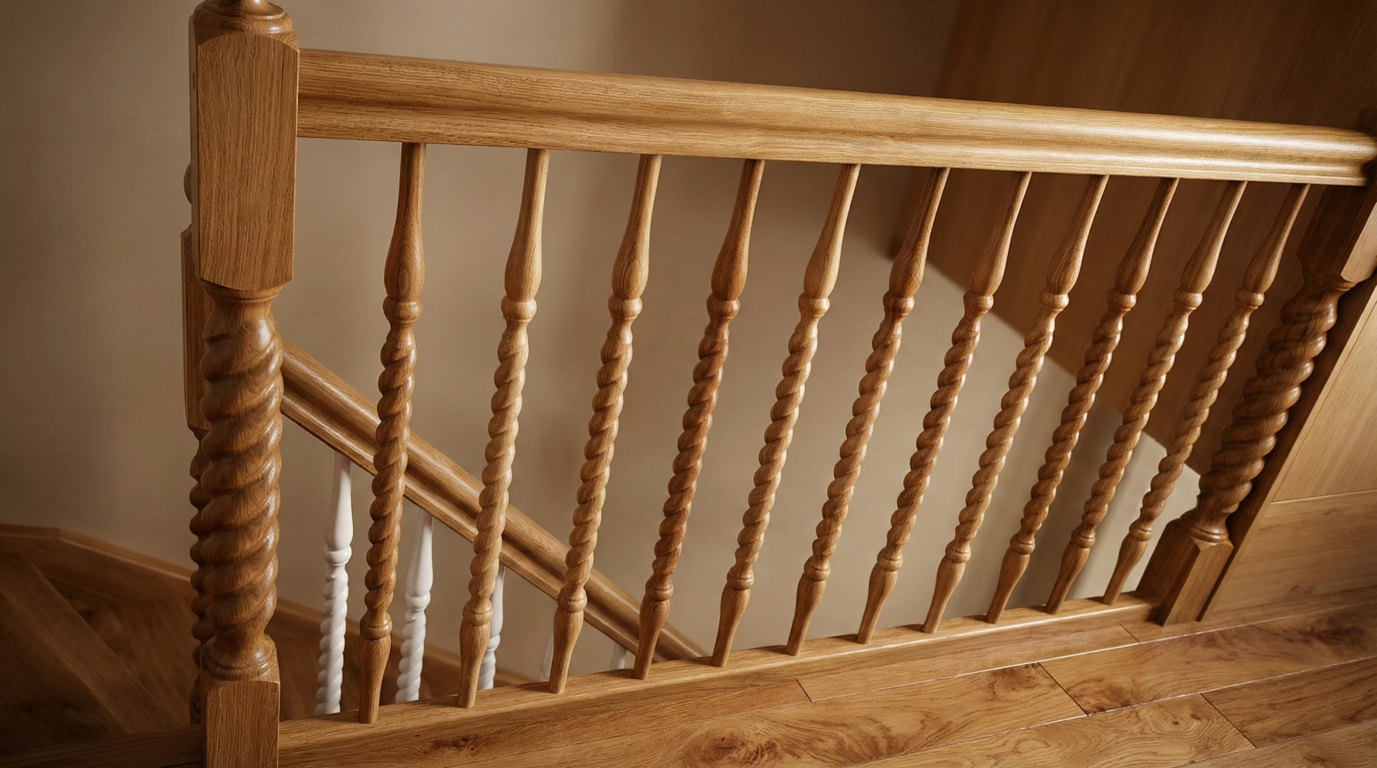 Klasyczne schody z drewnianą balustradą