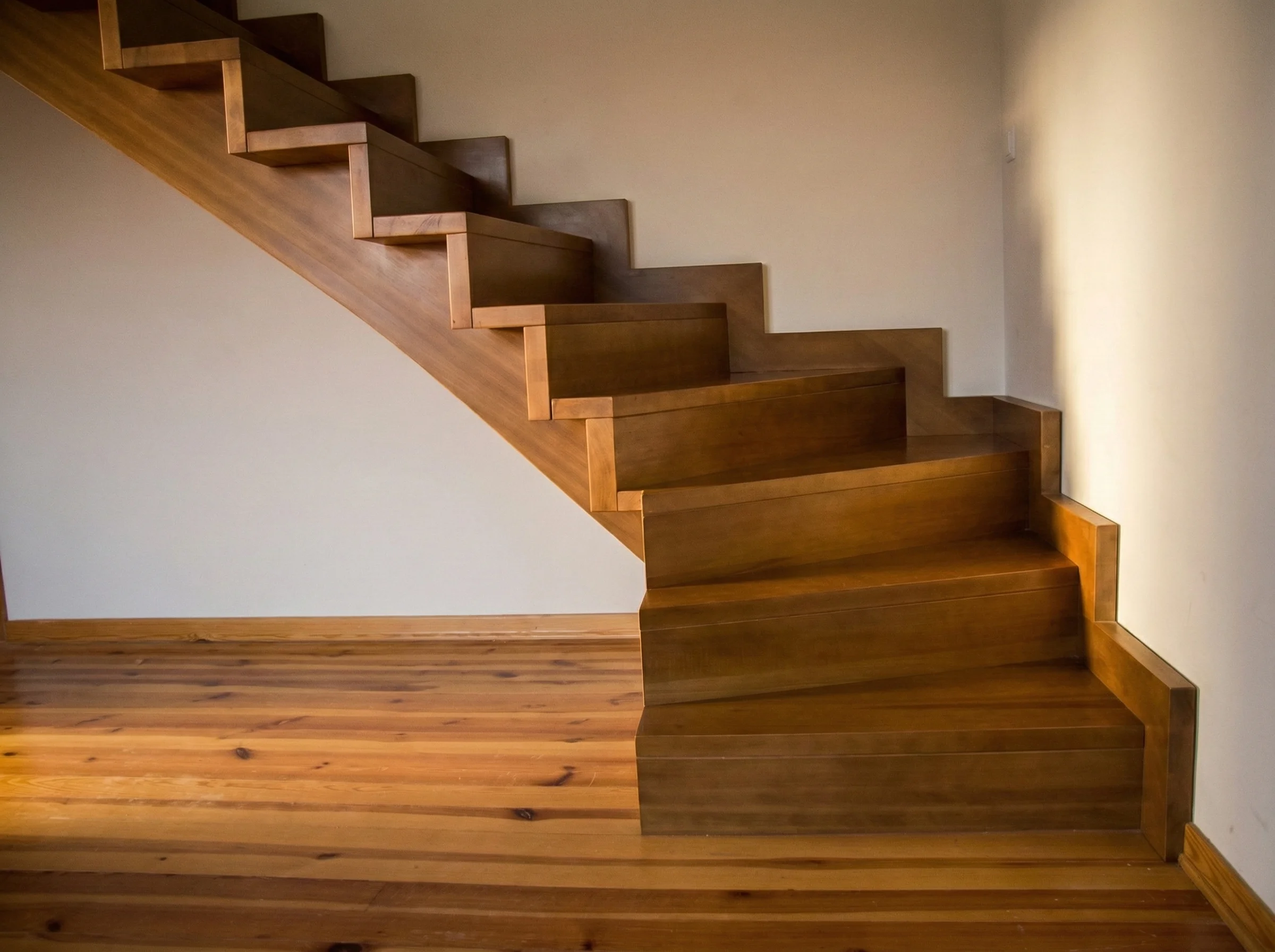 Detal konstrukcji schodów na belce centralnej z podstopnicami