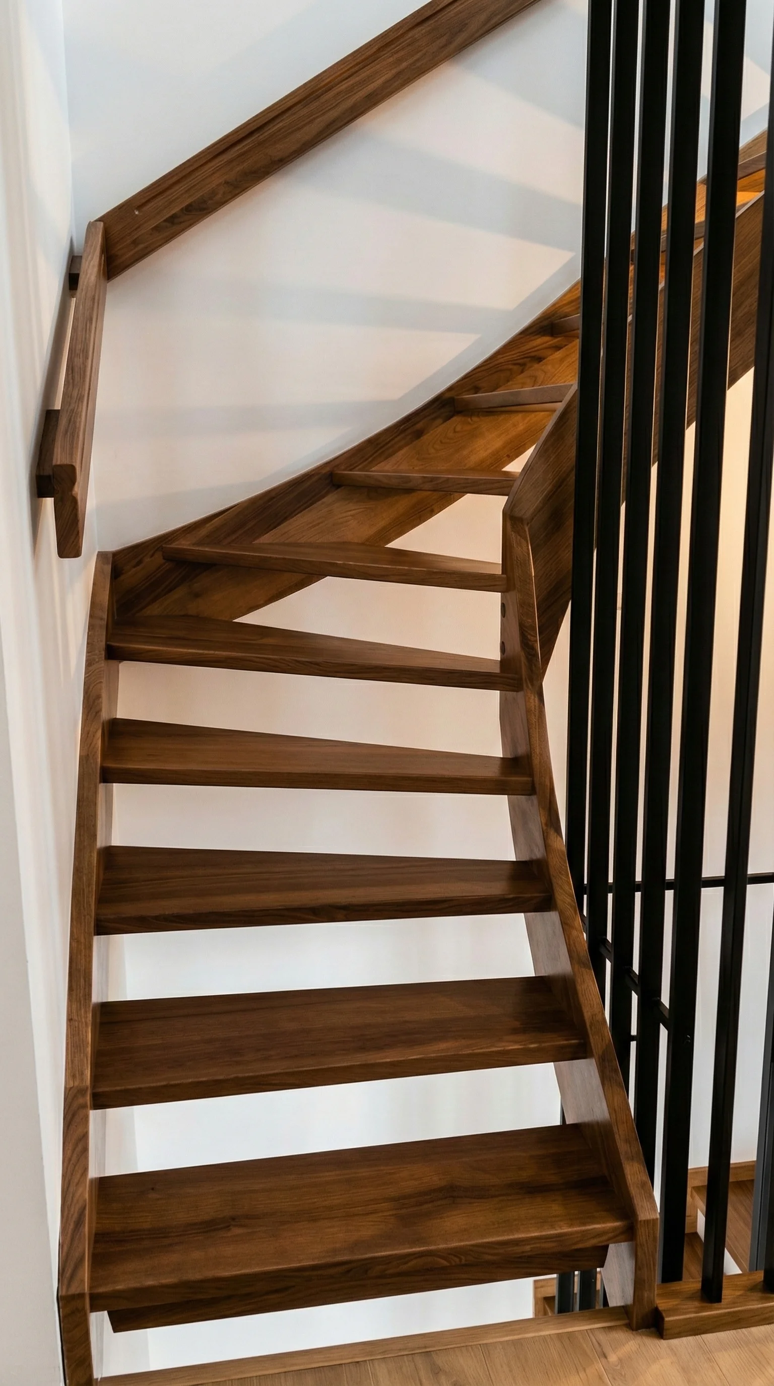 Schody jesionowe orzech ażurowe widok ogólny