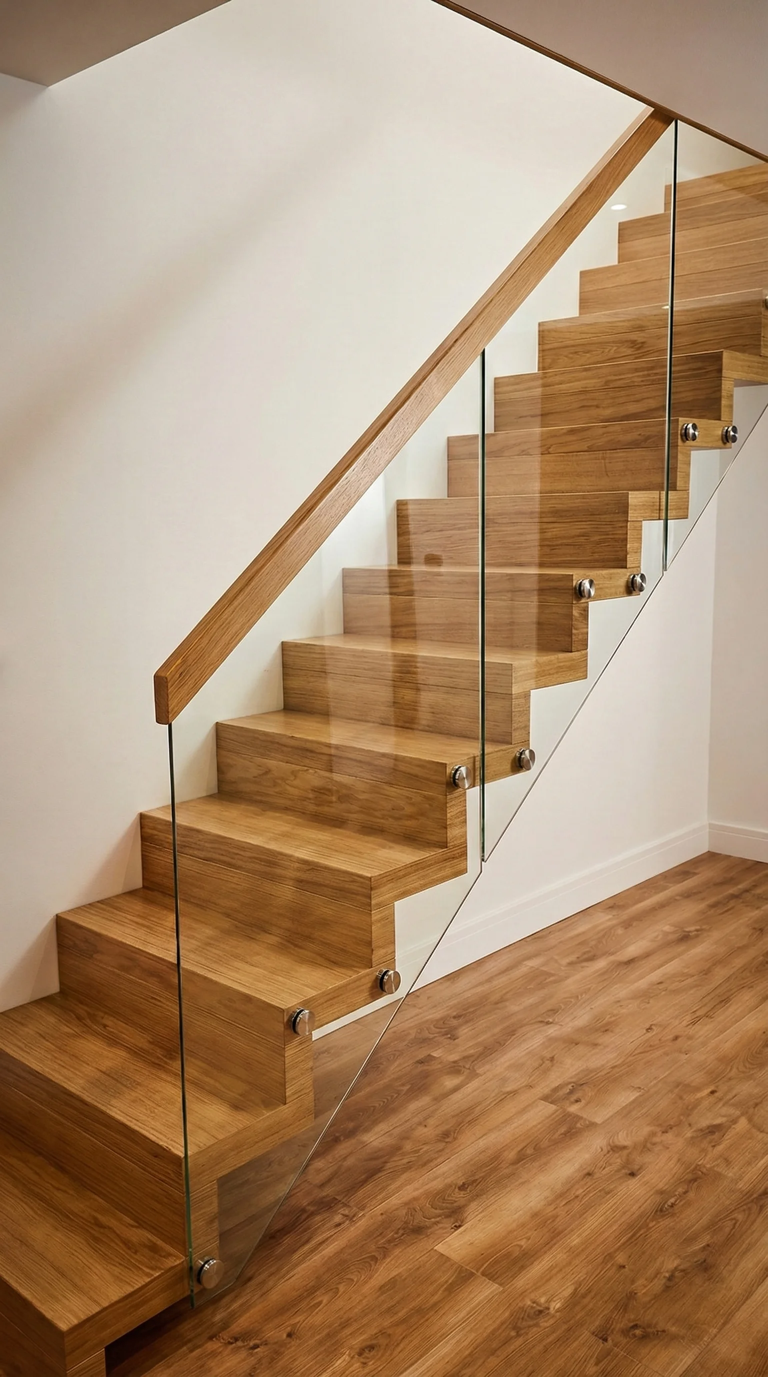 Detal balustrady szklanej z poręczą