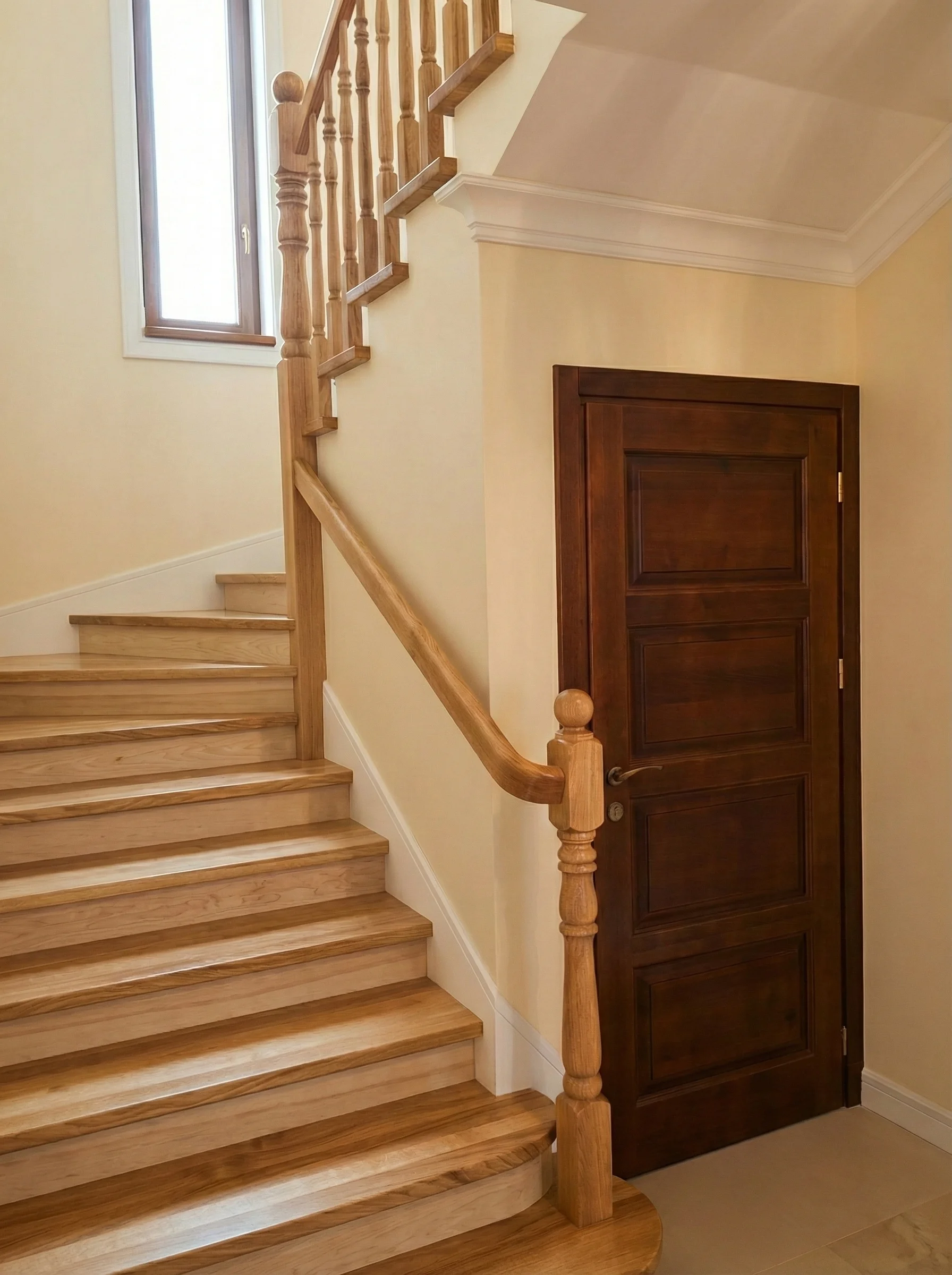 Zbliżenie na toczoną balustradę i podstopnice ceramiczne