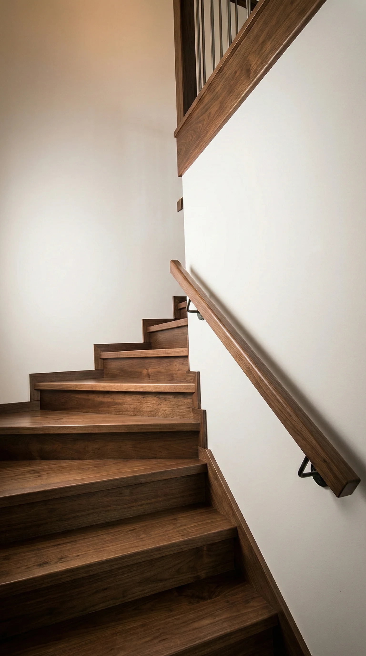 Zbliżenie na kutą balustradę i drewniany pochwyt