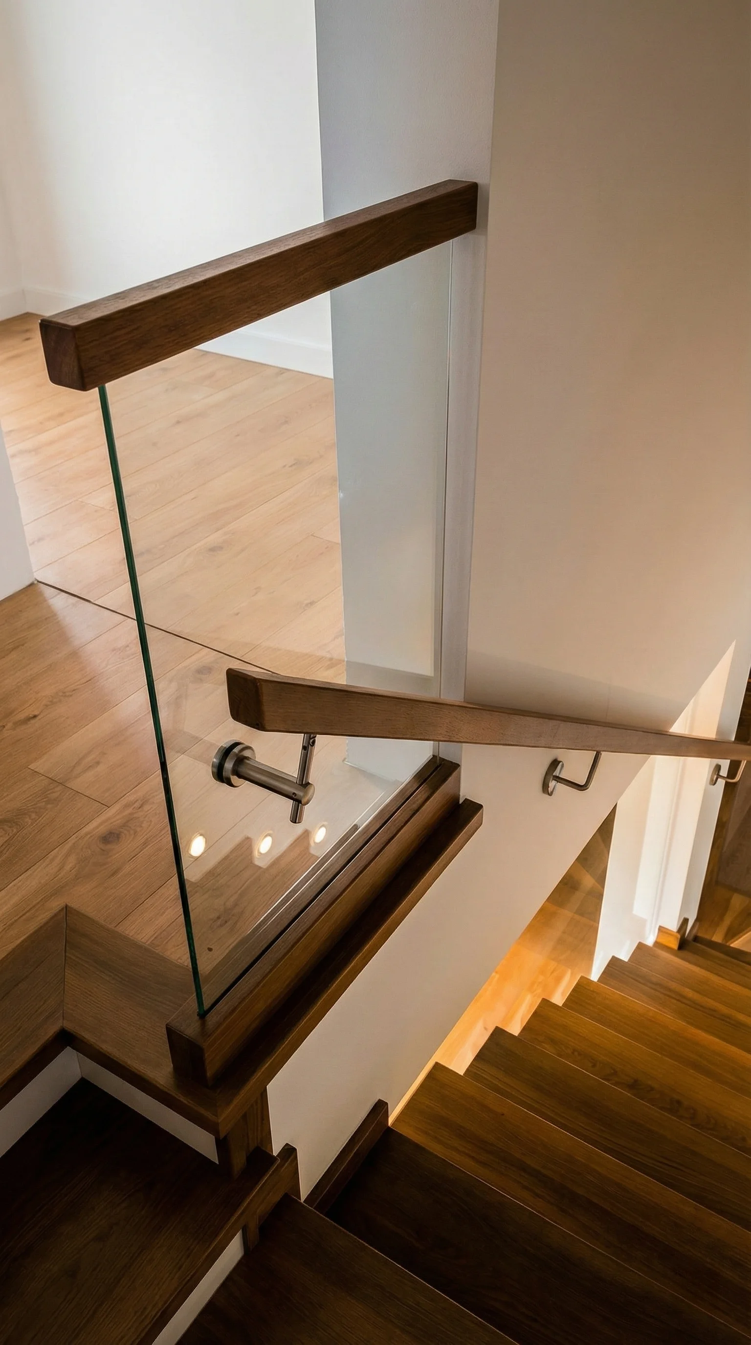 Podest schodowy z drewna jesionowego, widok z góry