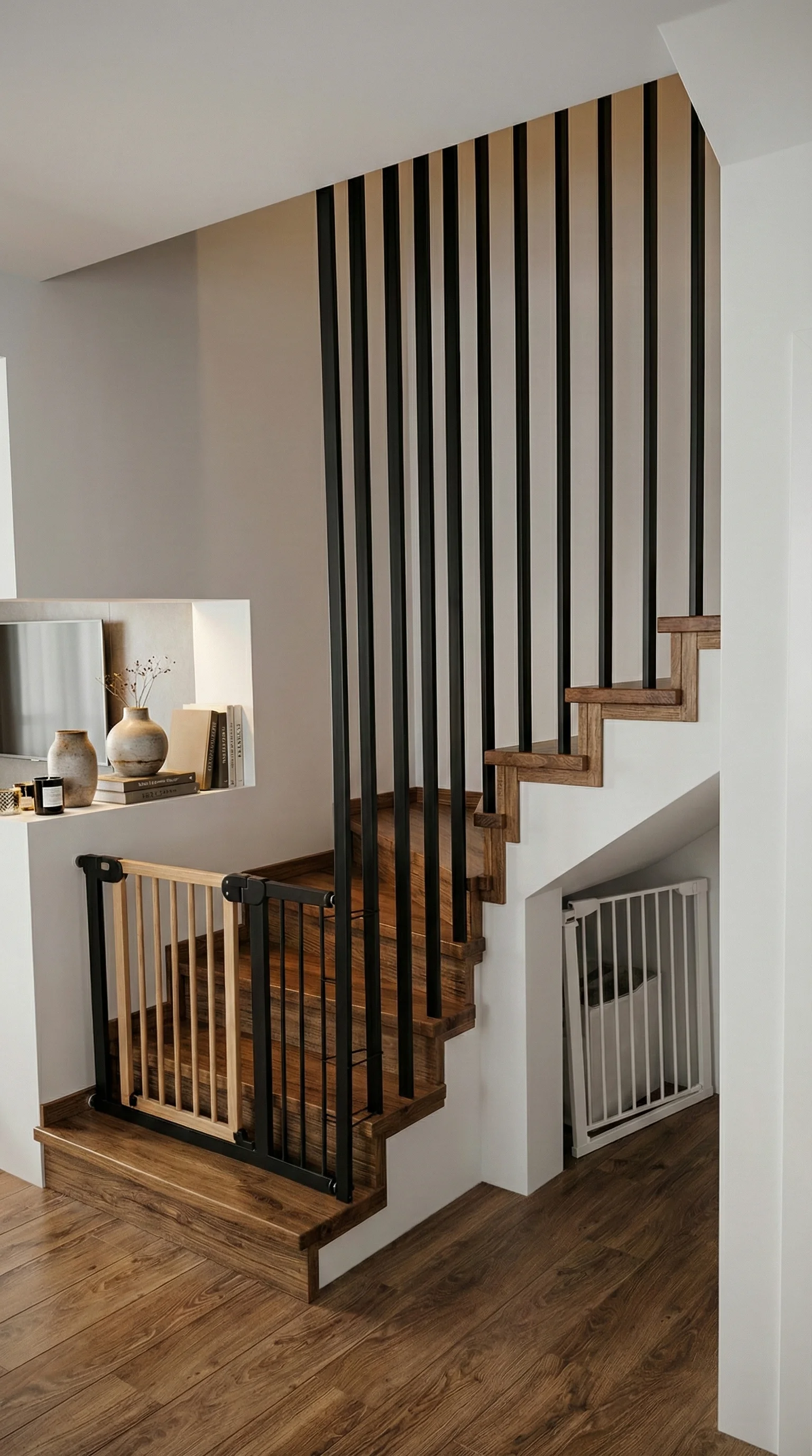 Schody jesionowe zabiegowe U na beton Pruszcz Gdański, widok z dołu